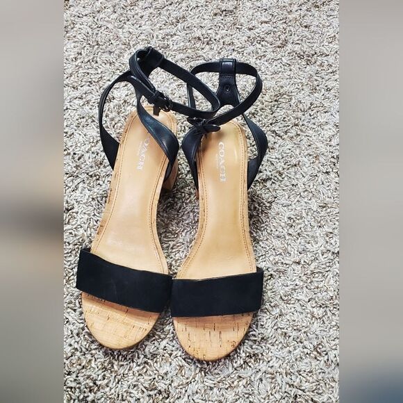 Coach Black Suede & Leather Cork Heels - Picture 3 of 7